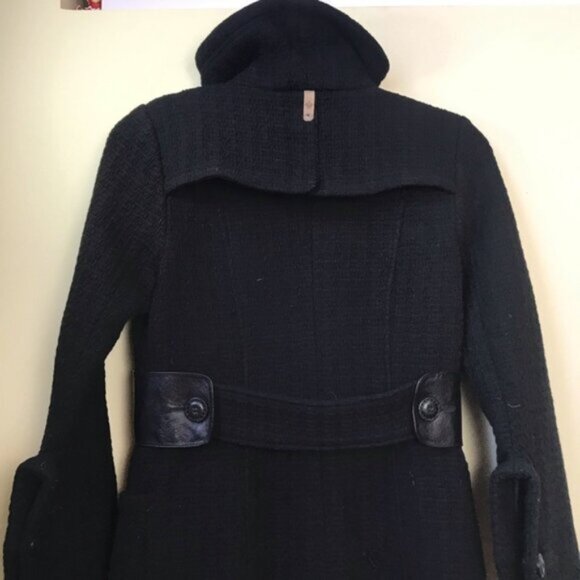 Mackage Wool Leather Fitted Coat Military Long Double Breasted Pea Minimalist M - Picture 5 of 16